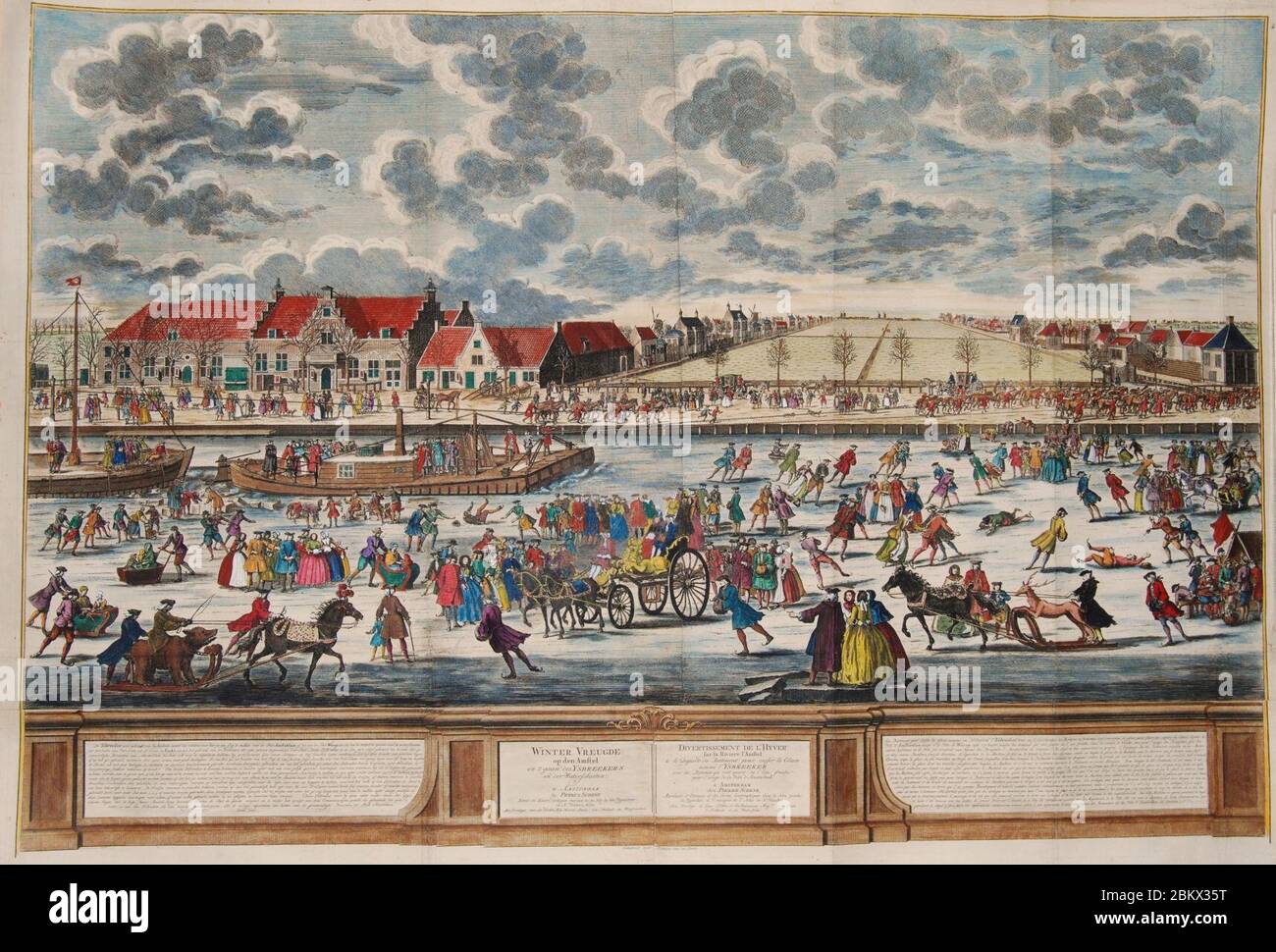 Ijsbreker op de Amstel - Pieter Schenk, 1746. Foto Stock