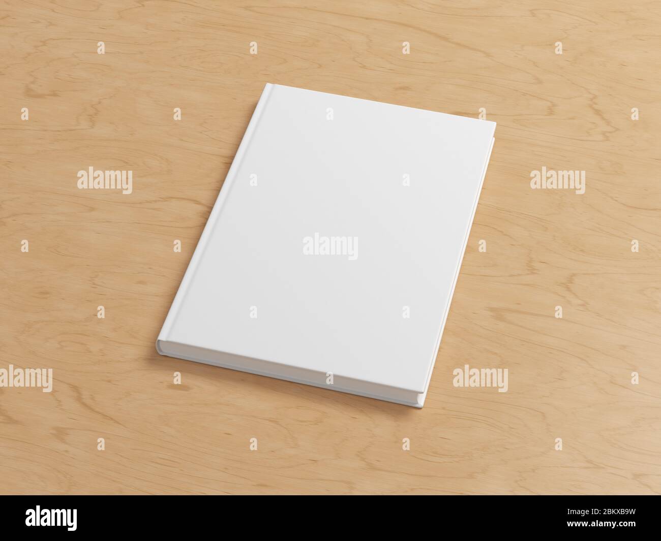 Modello di copertina del libro vuoto su sfondo di legno. Vista laterale Foto Stock