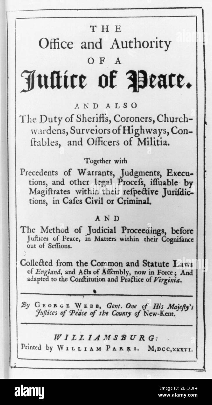 Dal libro riguardante i giudici della Pace - t.p. dell'Ufficio... di una Giustizia della Pace Foto Stock