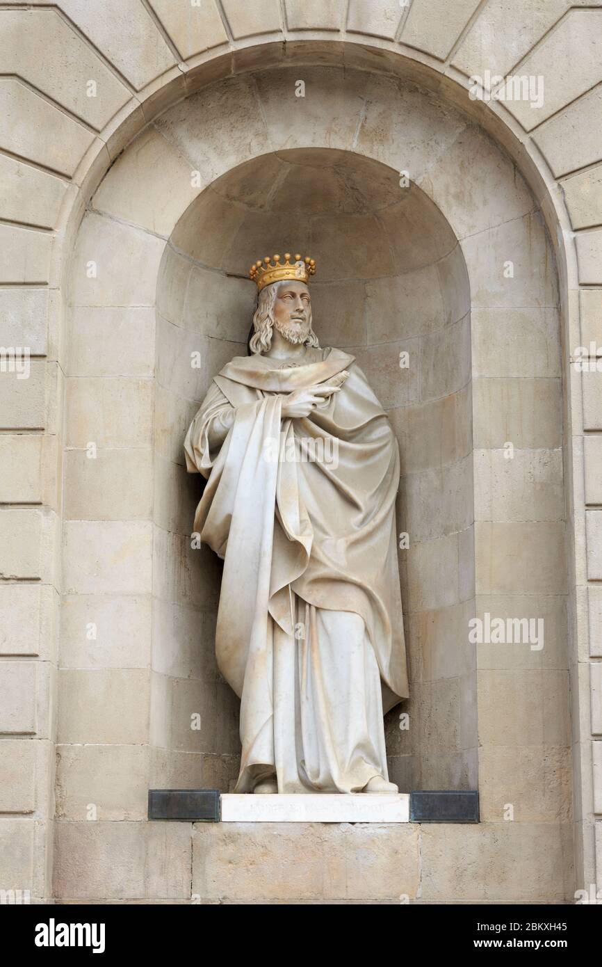 Statua in Placa de Sant Jaume, Barri Quartiere Gotico di Barcellona, in Catalogna, Spagna, Europa Foto Stock