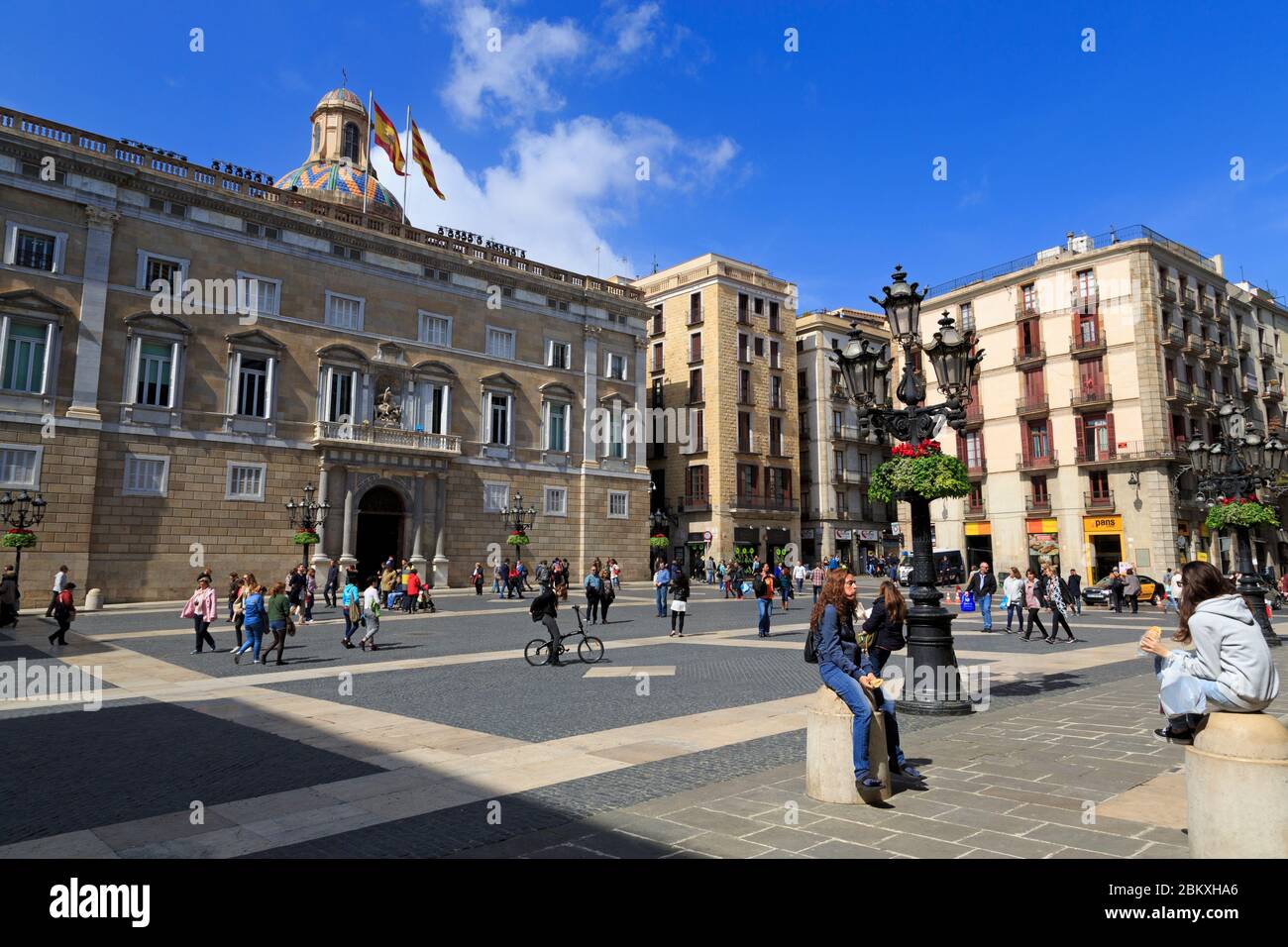 Plaça de Sant Jaume, Barri Quartiere Gotico di Barcellona, in Catalogna, Spagna, Europa Foto Stock