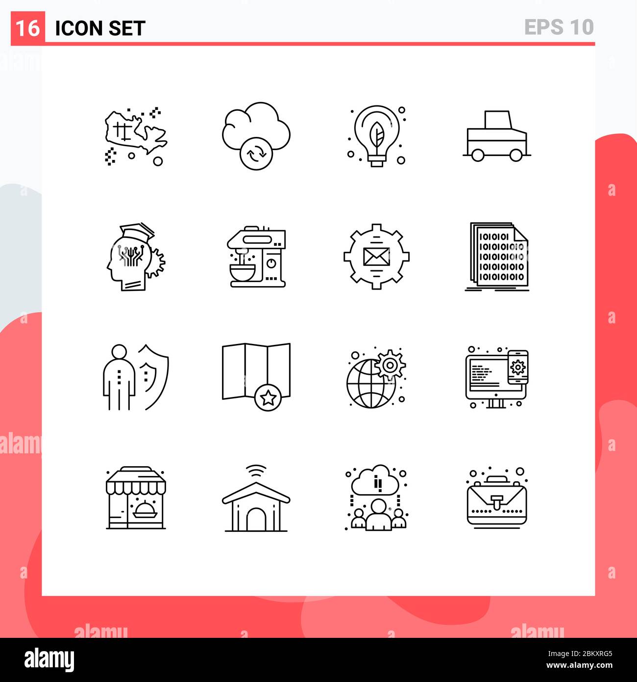 16 simboli di contorno universali di Smart, gestione, verde, conoscenza, pickup elementi di disegno vettoriale editabili Illustrazione Vettoriale