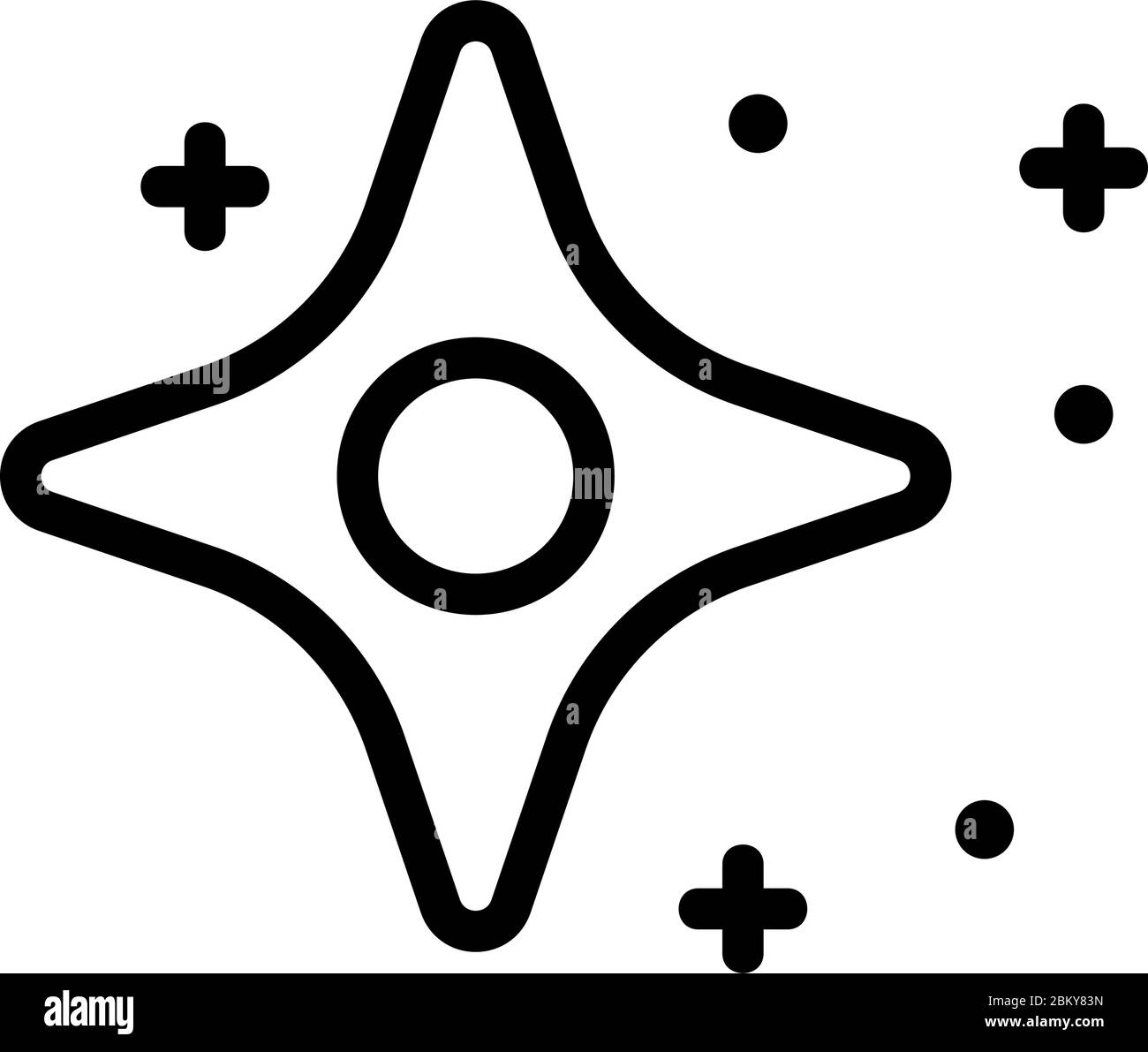 immagine del profilo vettoriale con un cerchio all'interno dell'icona che si increspano quattro stelle appuntite Illustrazione Vettoriale