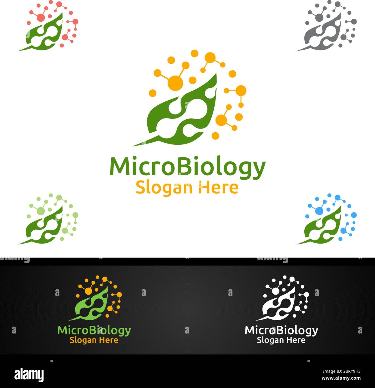 Logo del laboratorio di ricerca e microscienza per Microbiologia, Biotecnologia, chimica o concetto di progettazione didattica Illustrazione Vettoriale