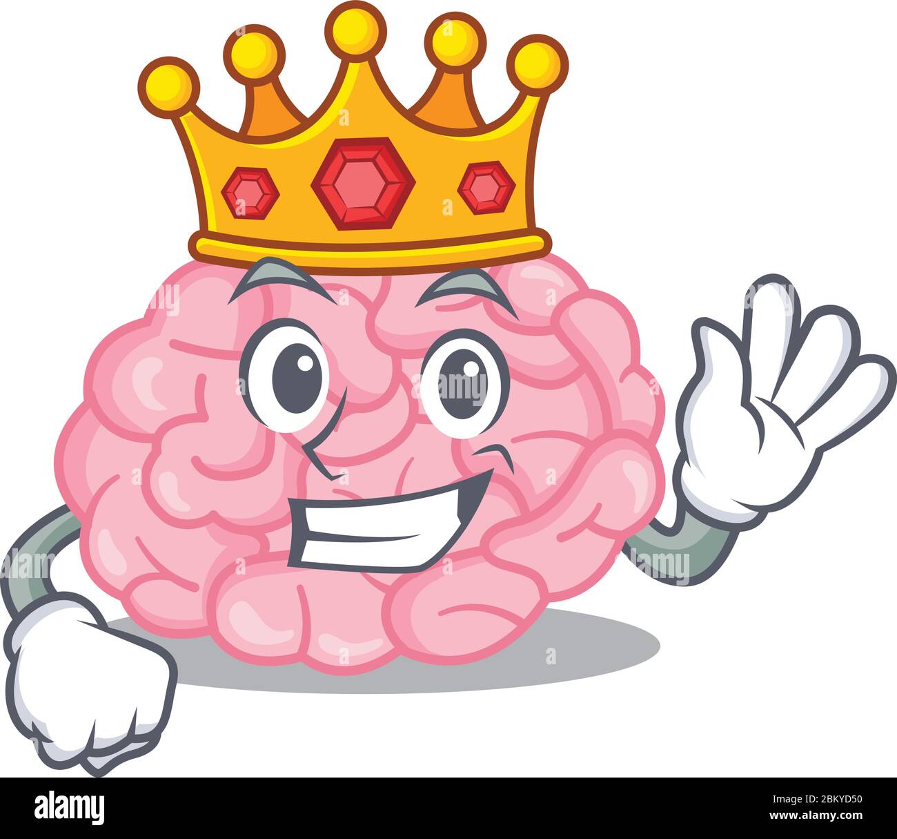 Un Re saggio di stile di disegno umano della mascotte del cervello Illustrazione Vettoriale