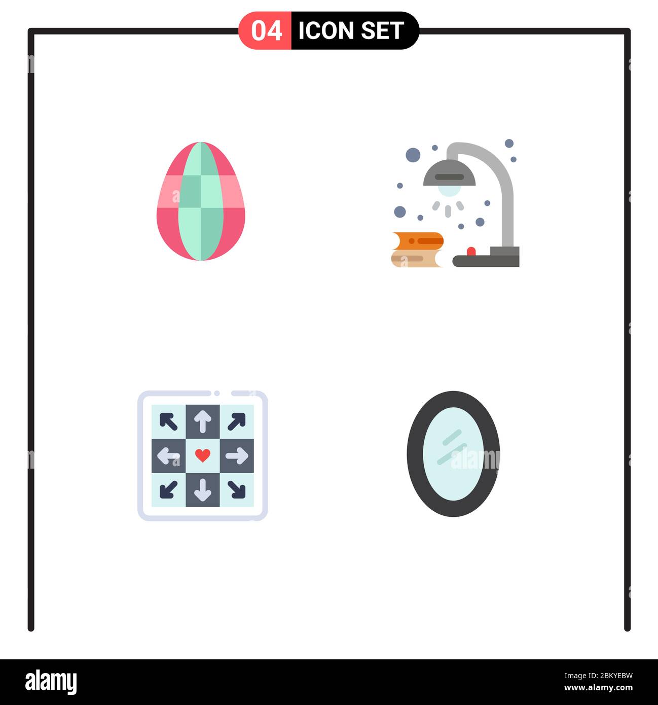 Gruppo di 4 icone piatte moderne Set per uovo, gioco, libro, revisione, elettrodomestici elementi di disegno vettoriale editabili Illustrazione Vettoriale