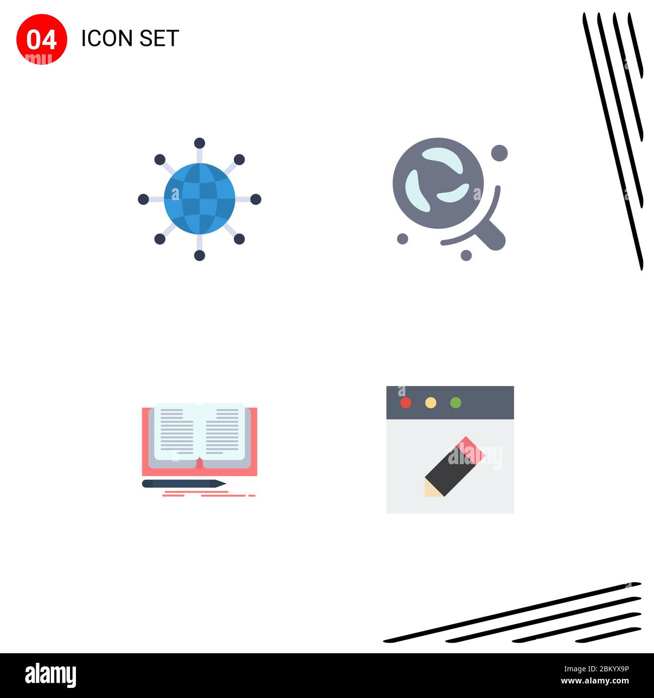 4 concetto di icona piatta per siti Web Mobile e applicazioni Connect, scrittura, terra, laboratorio, libro Editable Vector Design Elements Illustrazione Vettoriale