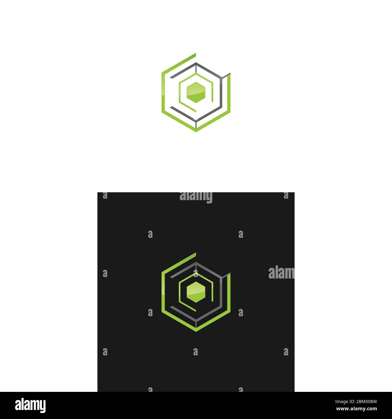 Abstract Hexact Technology Concept logo design immagine su sfondo bianco e nero Illustrazione Vettoriale