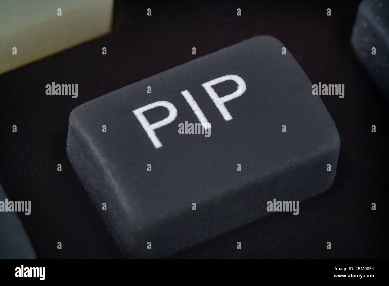 Macro estrema di un tasto Picture in Picture sul telecomando del televisore Foto Stock
