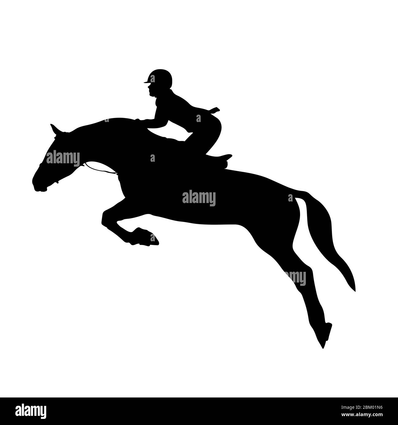 equestrianism cavallo e donna cavaliere saltare silhouette nera Foto Stock