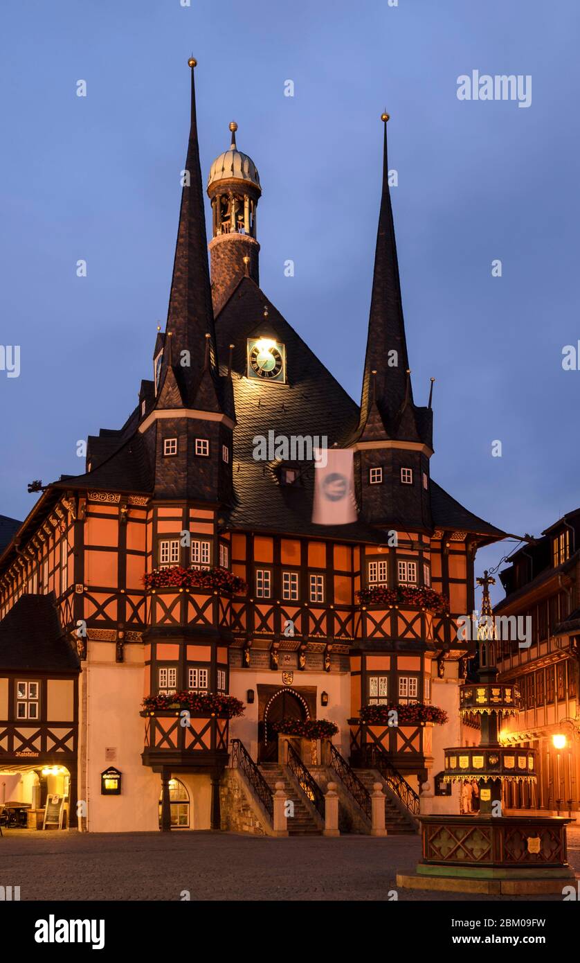 Rathaus, Wernigerode, Harz, Sachsen-Anhalt, Deutschland, Europa Foto Stock