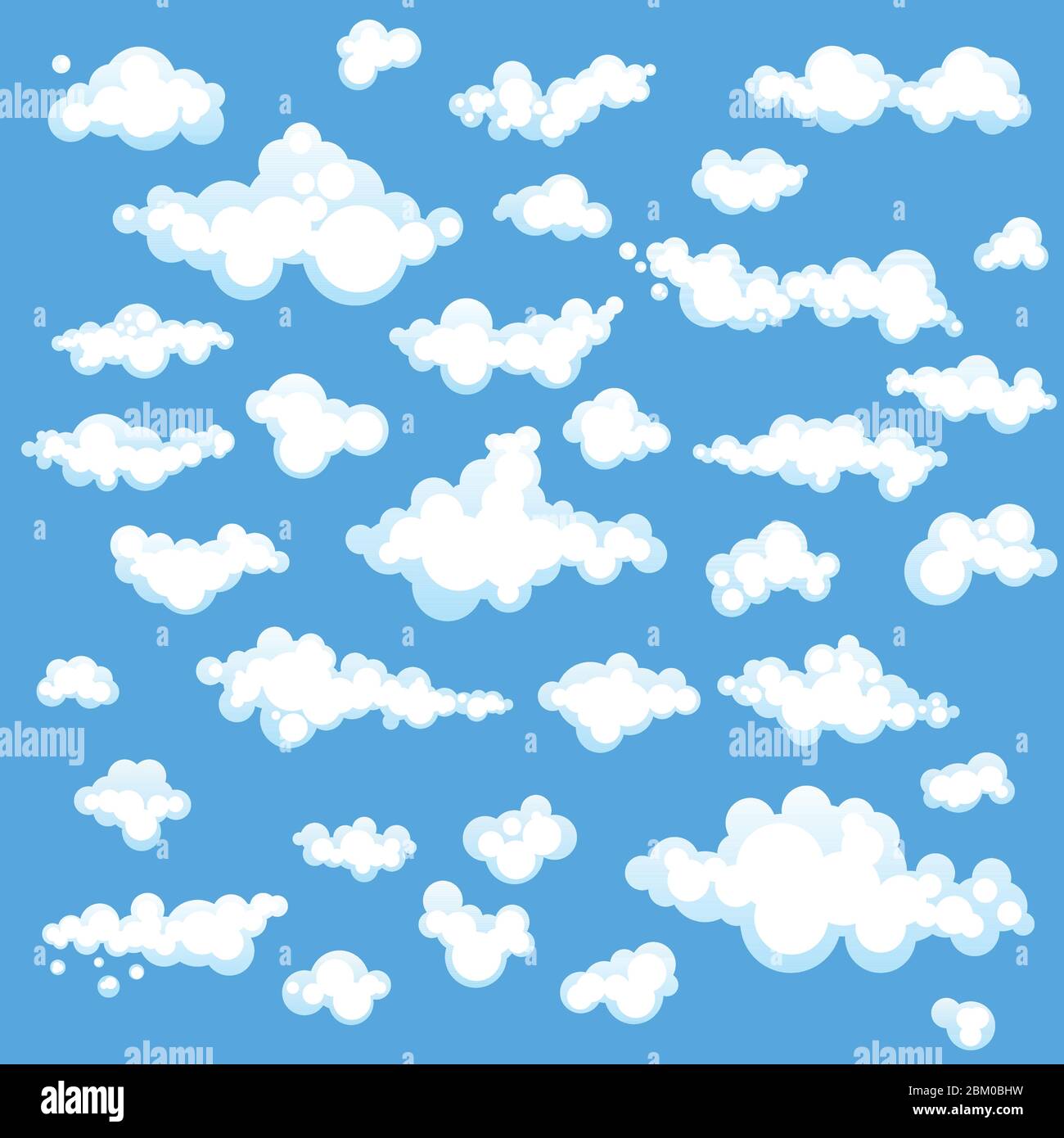 Set di fumetti nuvole in diverse forme isolate su sfondo blu. Illustrazione vettoriale in design piatto. Illustrazione Vettoriale
