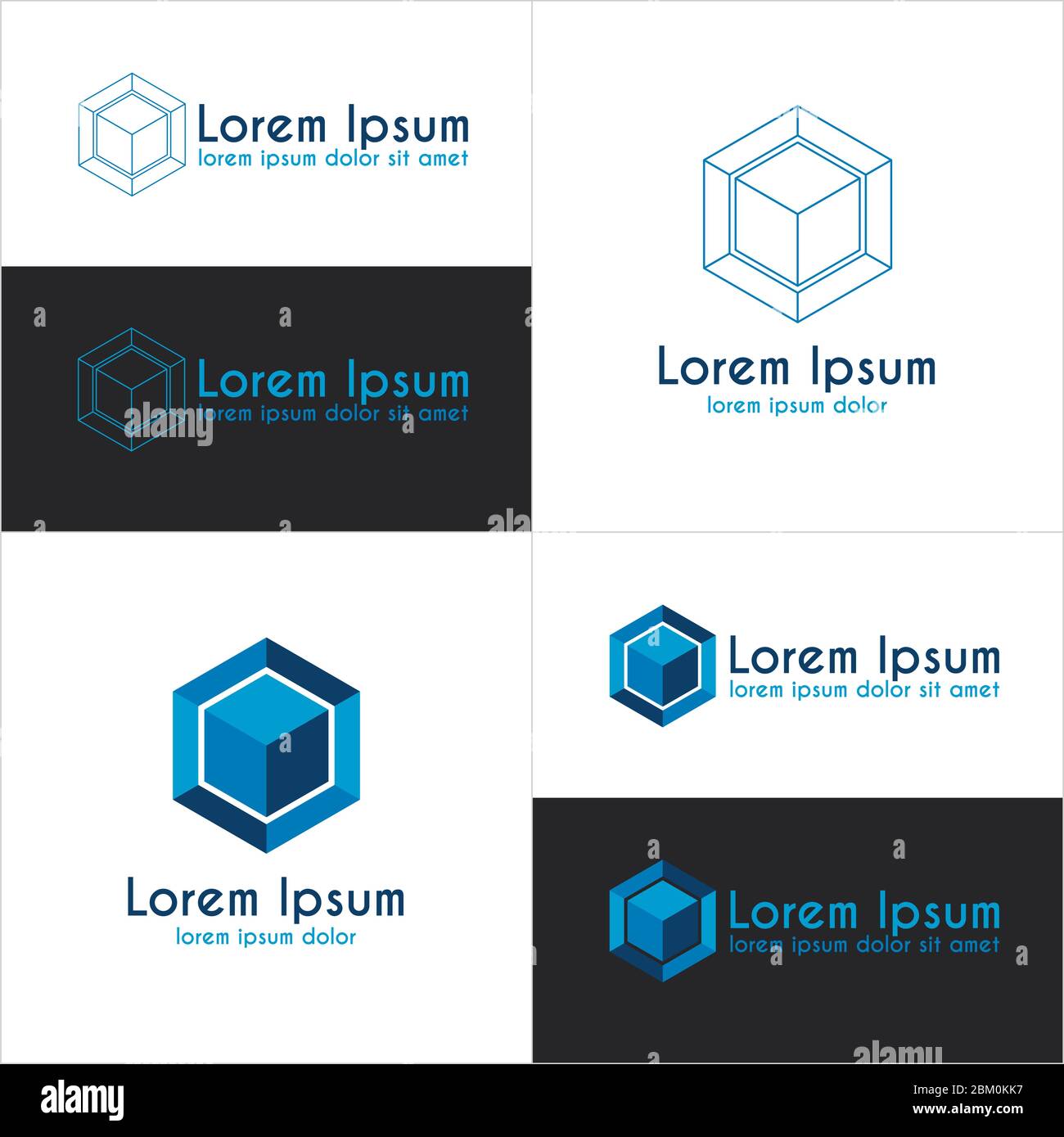 Modelli di logo con cubo blu Illustrazione Vettoriale