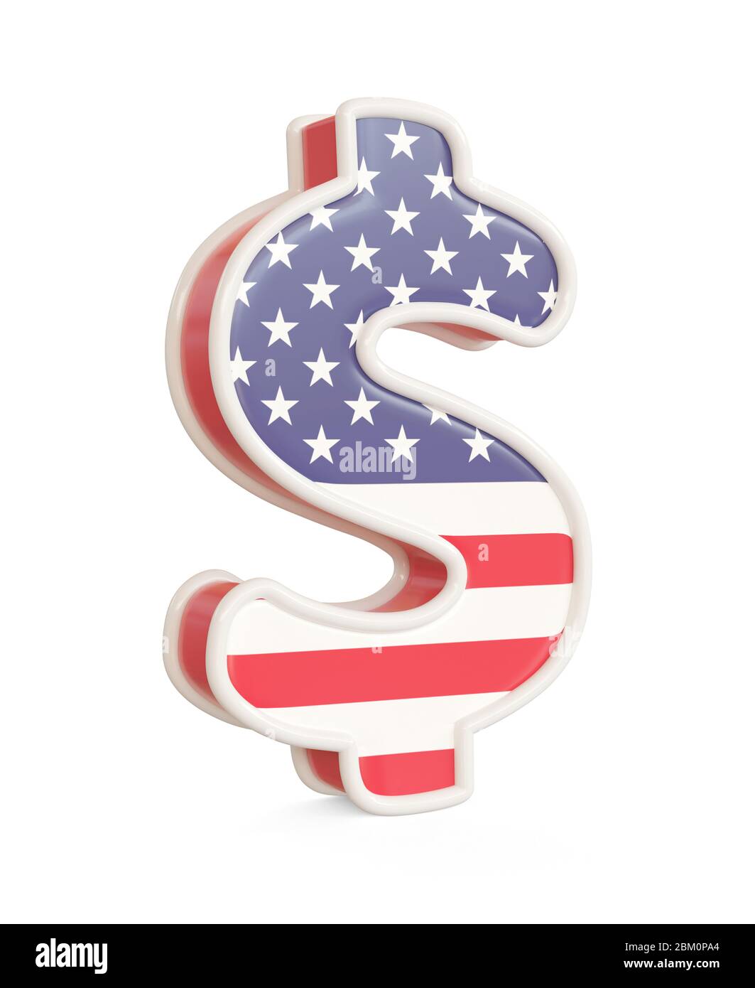 Segno di Dollas con colori della bandiera degli Stati Uniti isolato su uno sfondo bianco. immagine 3d Foto Stock