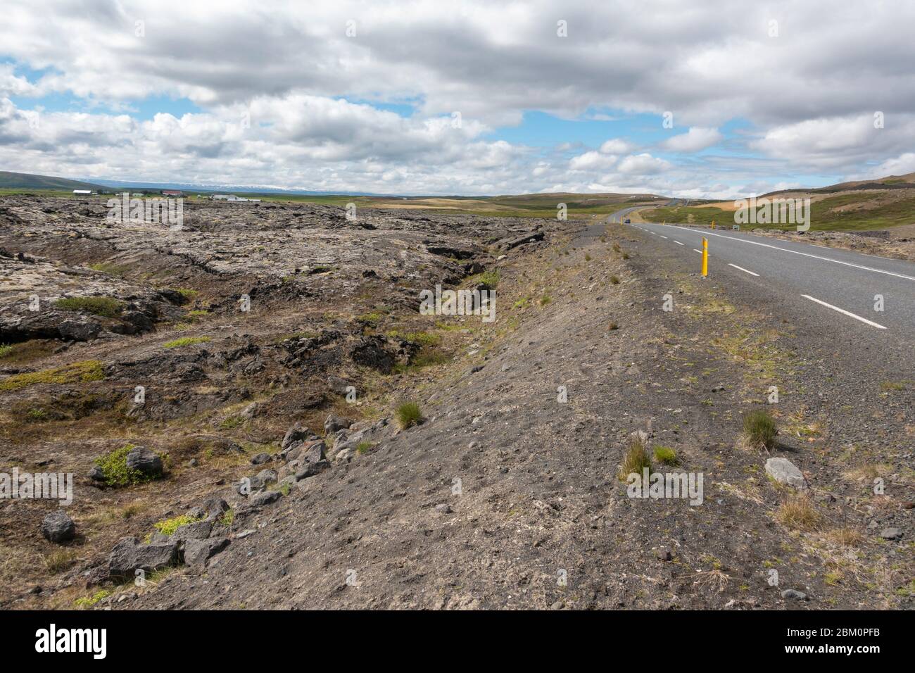 Parte dei campi lavici di Krafla accanto alla circonvallazione della Route 1 vicino a Reykjahlíð, Myvatn, Islanda. Foto Stock