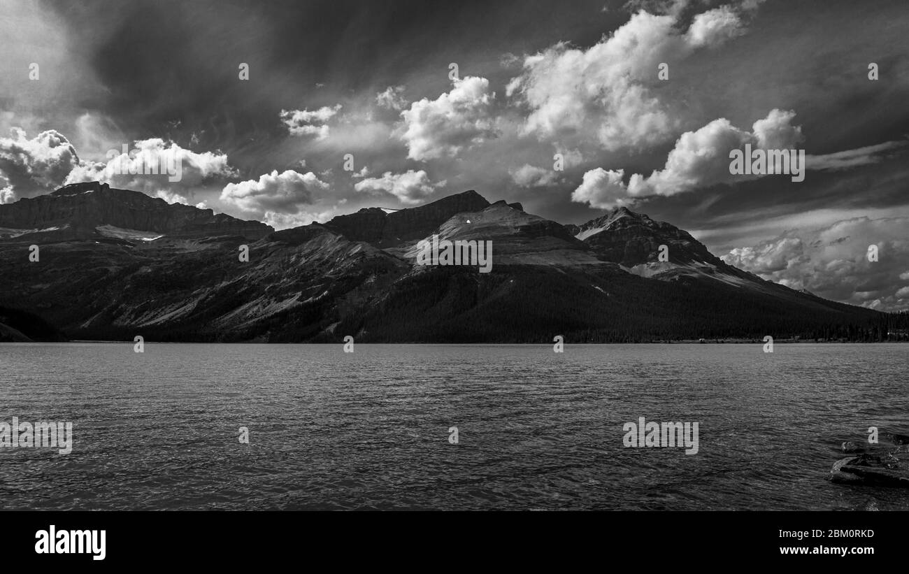 Il fiume Athabaska si estende lungo la Icefields Parkway, Alberta, Canada Foto Stock