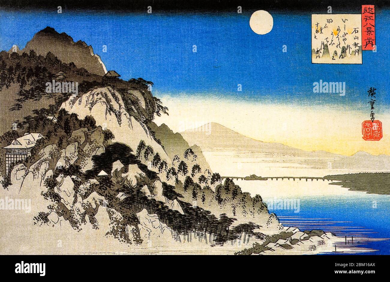 Autunno Luna al Tempio Ishiyama, dalla serie otto viste di Ōmi, stampa in blocco di legno di Utagawa Hiroshige, circa 1834 Foto Stock