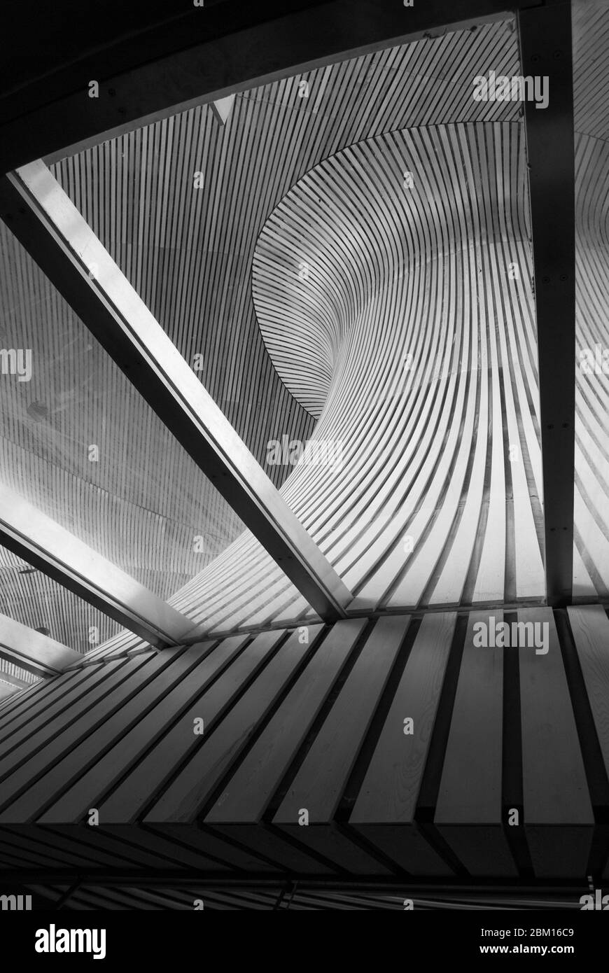 Redevelopment Arts Center Slate Copper Wales Millennium Centre, Bute Place, Cardiff CF10 5AL di Percy Thomas Partnership Jonathan Adams B&W. Foto Stock