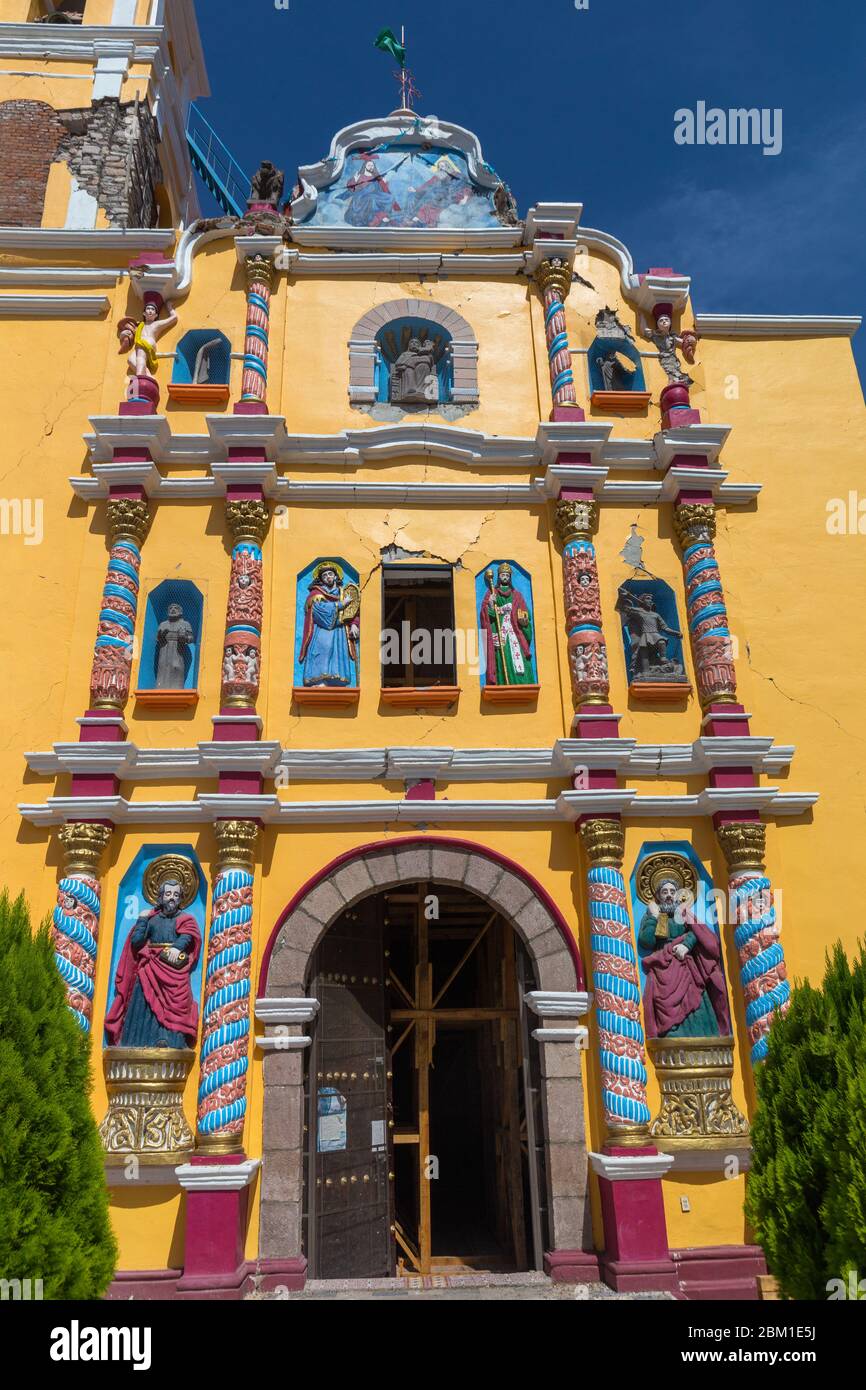 Santa Ana chiesa, 18 ° secolo, Jolalpan, Puebla, Messico Foto Stock