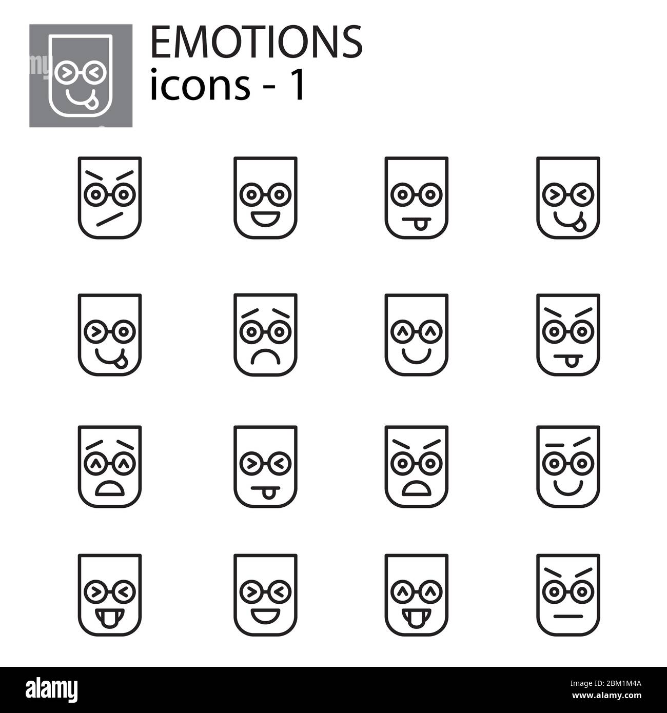 Set di icone creative vettoriali - emoticon. Set di icone sorridente: Emozioni diverse. Icone vettoriali di volti sorridenti Illustrazione Vettoriale