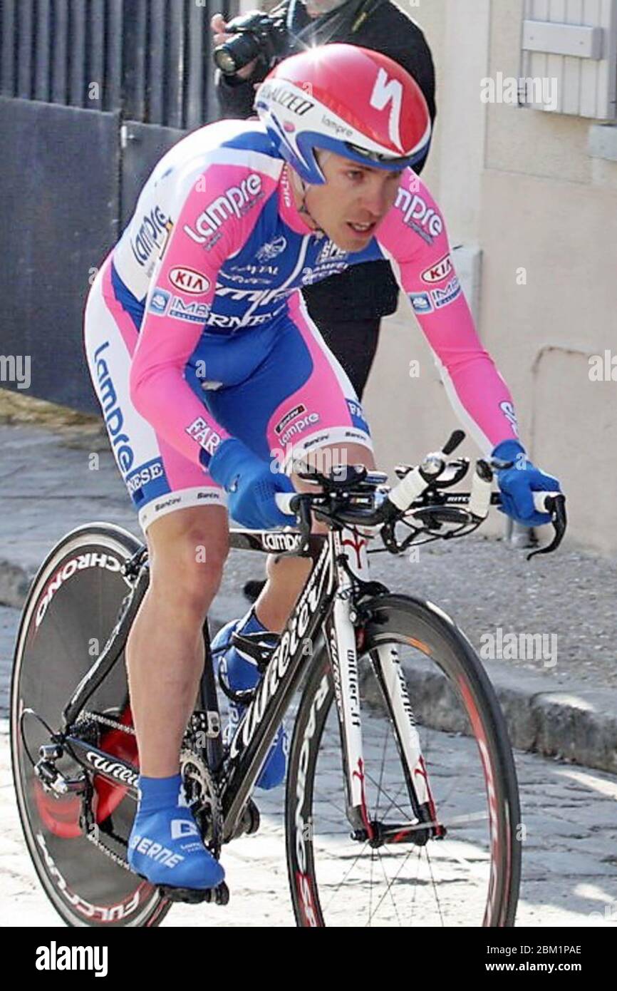 Damiano Cunego di LAMPRE – FARNESE durante la Parigi - Nizza 2010, gara ciclistica Prologue, Montfort-l'Amaury - Montfort-l'Amaury (8 km) il 07 marzo 2010 a Montfort-l'Amaury, Francia - Foto Laurent Lairys / DPPI Foto Stock