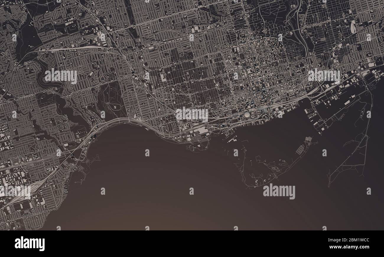 Toronto, Canada mappa della città rendering 3D. Vista aerea satellitare. Foto Stock