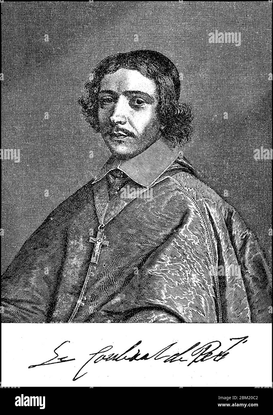 Jean François Paul de Gondi, Cardinale de Retz, 20 settembre 1613 – 24 agosto 1679, è stato un nobile, sacerdote, politico e principe della chiesa del XVII secolo / Jean-François Paul de Gondi, Kardinal de Retz, 20. 1613 settembre - 24. Agosto 1679, guerra ein französischer Adeliger, Geistlicher, Politiker und Kirchenfürst des 17. Jahrhunderts, Historisch, storico, digitale migliorata riproduzione di un originale del 19 ° secolo / digitale Reproduktion einer Originalvorlage aus dem 19. Jahrhundert, Foto Stock