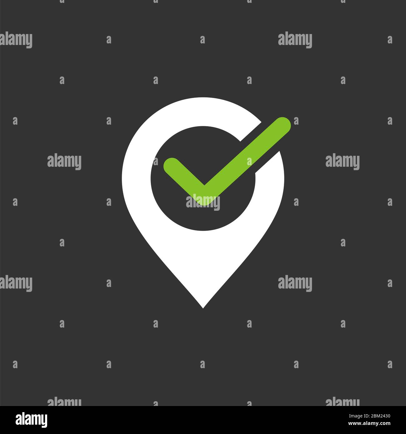 Modello logo icona mappa punti - disegno illustrazione del contrassegno di controllo. Vettore EPS 10. Foto Stock