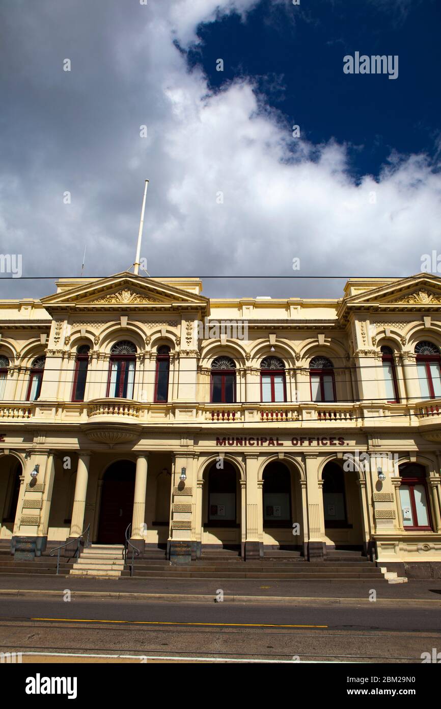 Uffici municipali della città di Northcote, Melbourne, Victoria, Australia. Edificio del tardo 19 secolo progettato dall'architetto George R Johnson, costruito tra il 18 Foto Stock