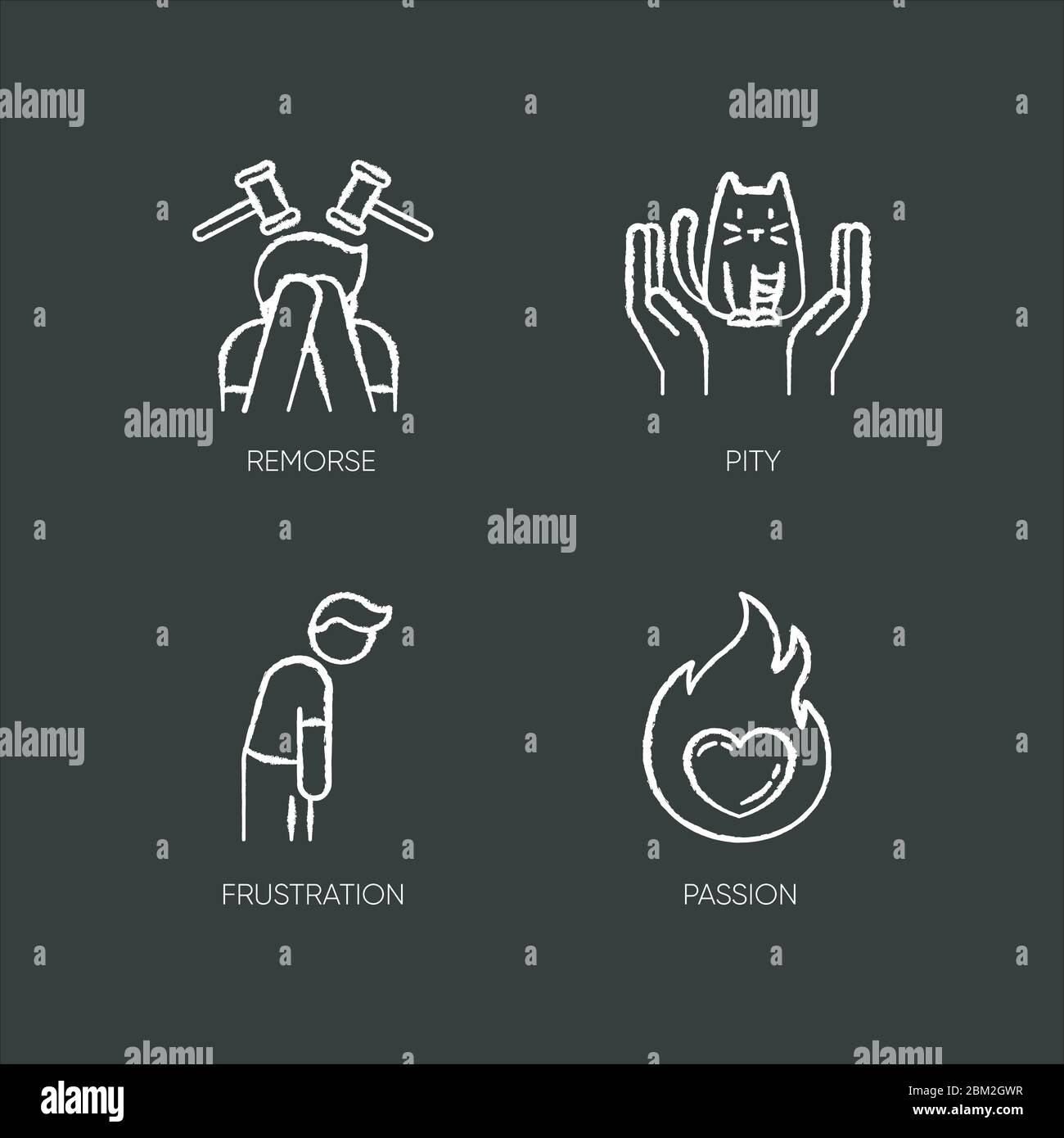 L'emozione umana gesso icone bianche su sfondo nero Illustrazione Vettoriale