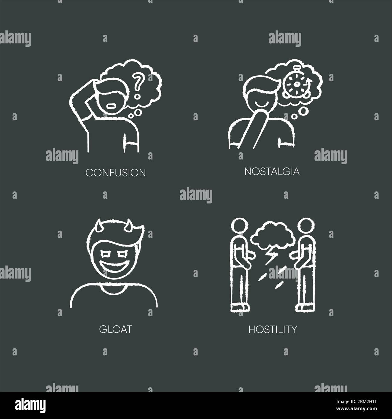 L'atteggiamento umano gesso icone bianche su sfondo nero Illustrazione Vettoriale