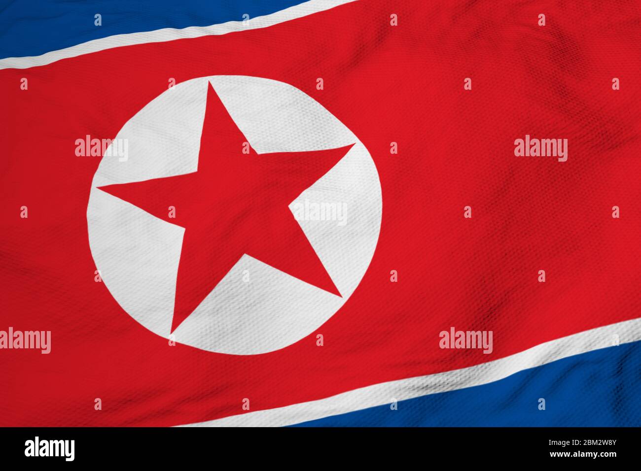 Primo piano del frame su una bandiera nordcoreana in 3D. Foto Stock