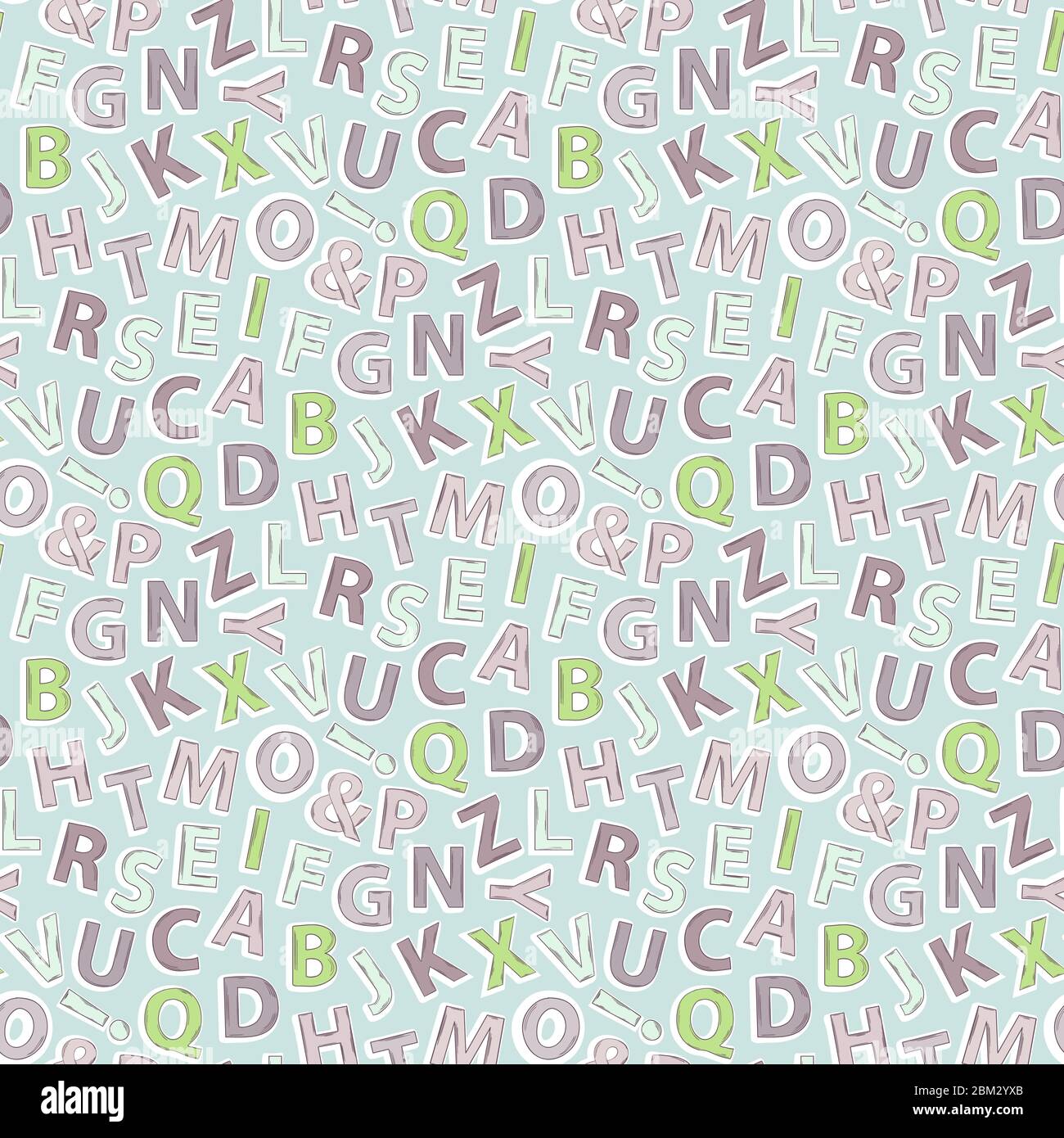 Pattern vettoriale senza giunture con lettere cartoon. Sfondo alfabetico blu Illustrazione Vettoriale