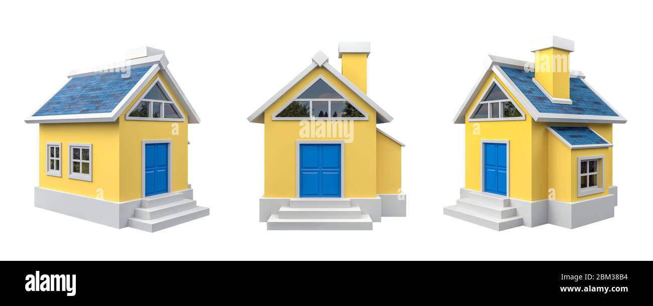 Cartoon House piccola gialla con TRACCIATO DI RITAGLIO, rendering 3D Foto Stock
