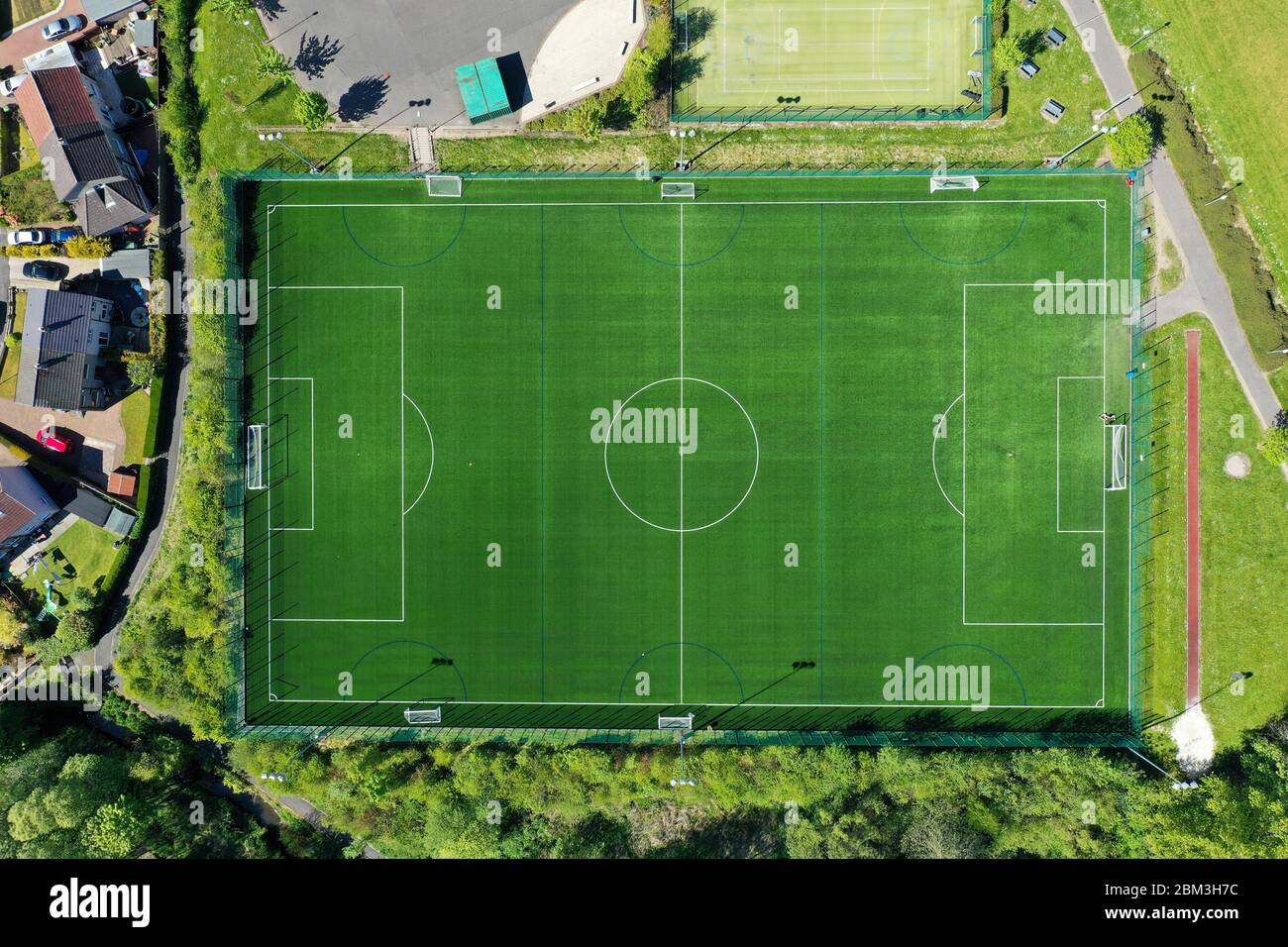 Vista sul drone del campo da calcio Foto Stock