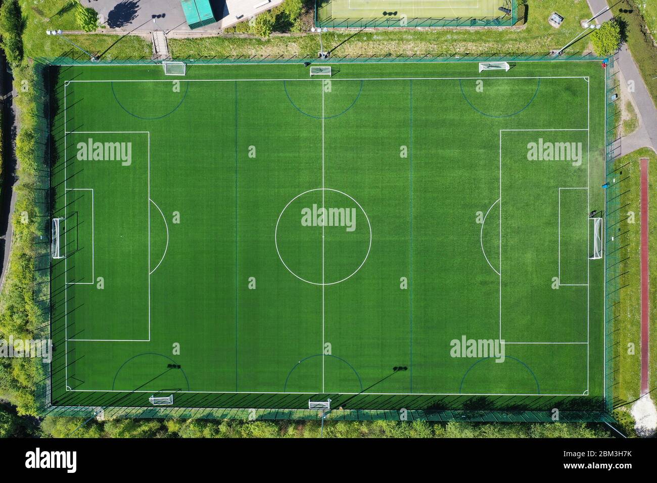 Vista sul drone del campo da calcio Foto Stock