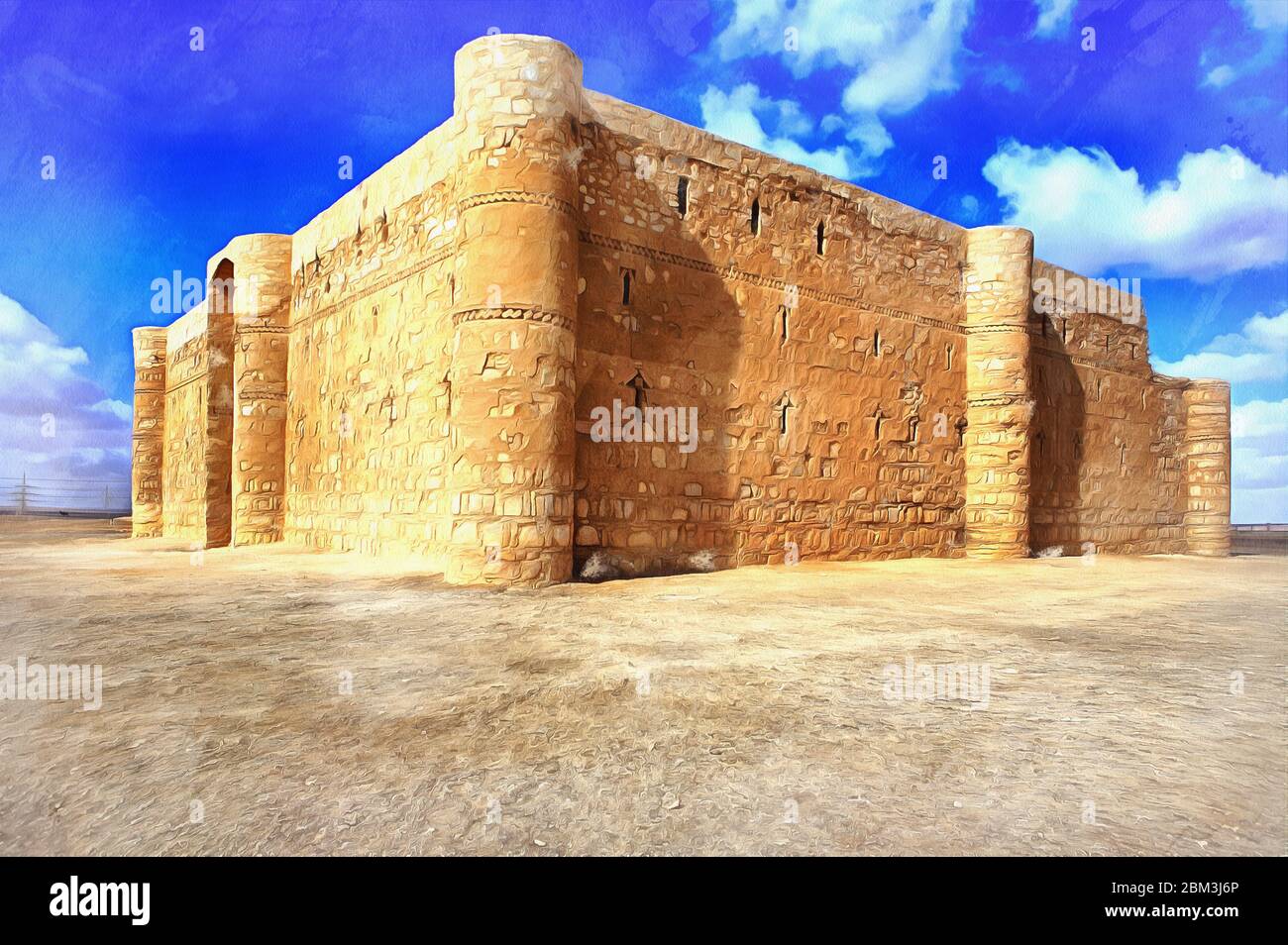 Umayyad deserto castello dipinto colorato sembra immagine, Giordania Foto Stock