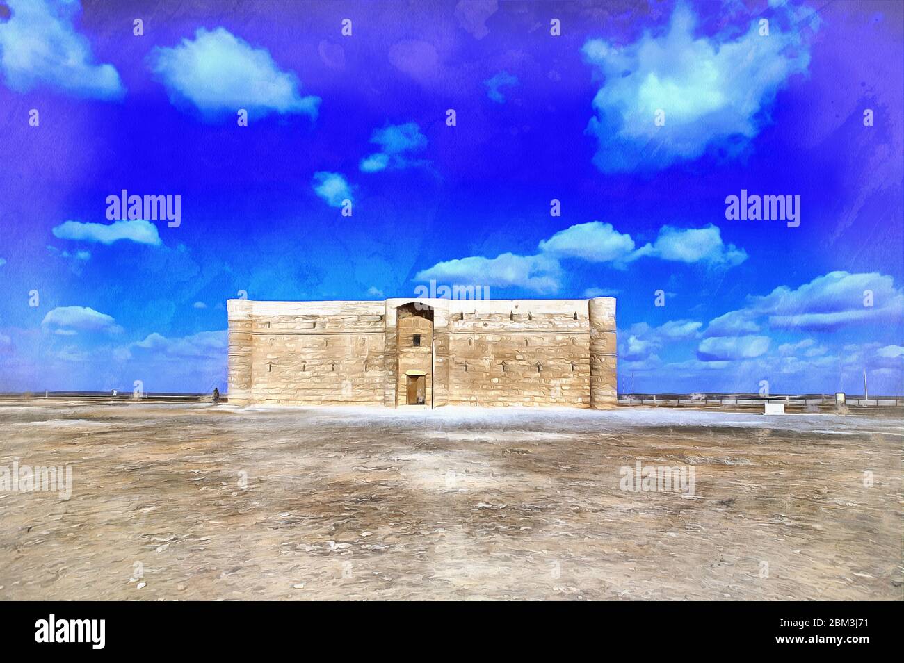 Umayyad deserto castello dipinto colorato sembra immagine, Giordania Foto Stock