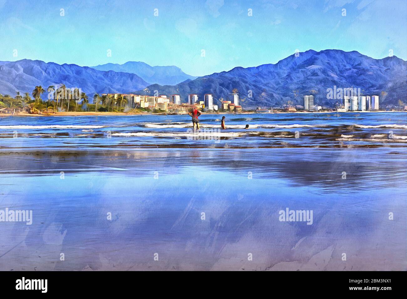 Bellissimo paesaggio di una spiaggia colorata pittura, Messico Foto Stock
