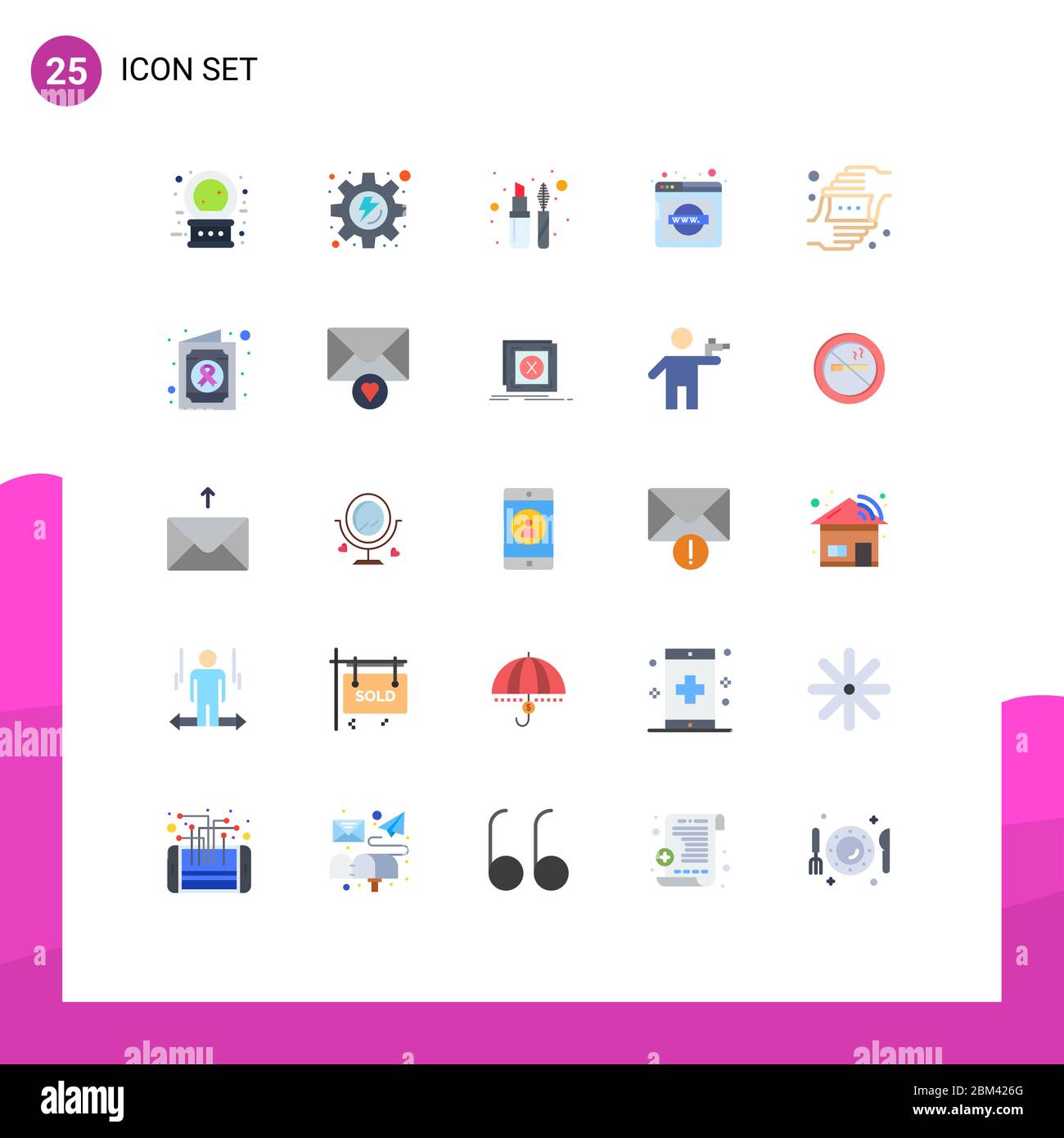 Set moderno di 25 colori e simboli piatti come mani, cornice, occhio, World Wide Web, rete dominio elementi di progettazione vettoriale modificabile Illustrazione Vettoriale