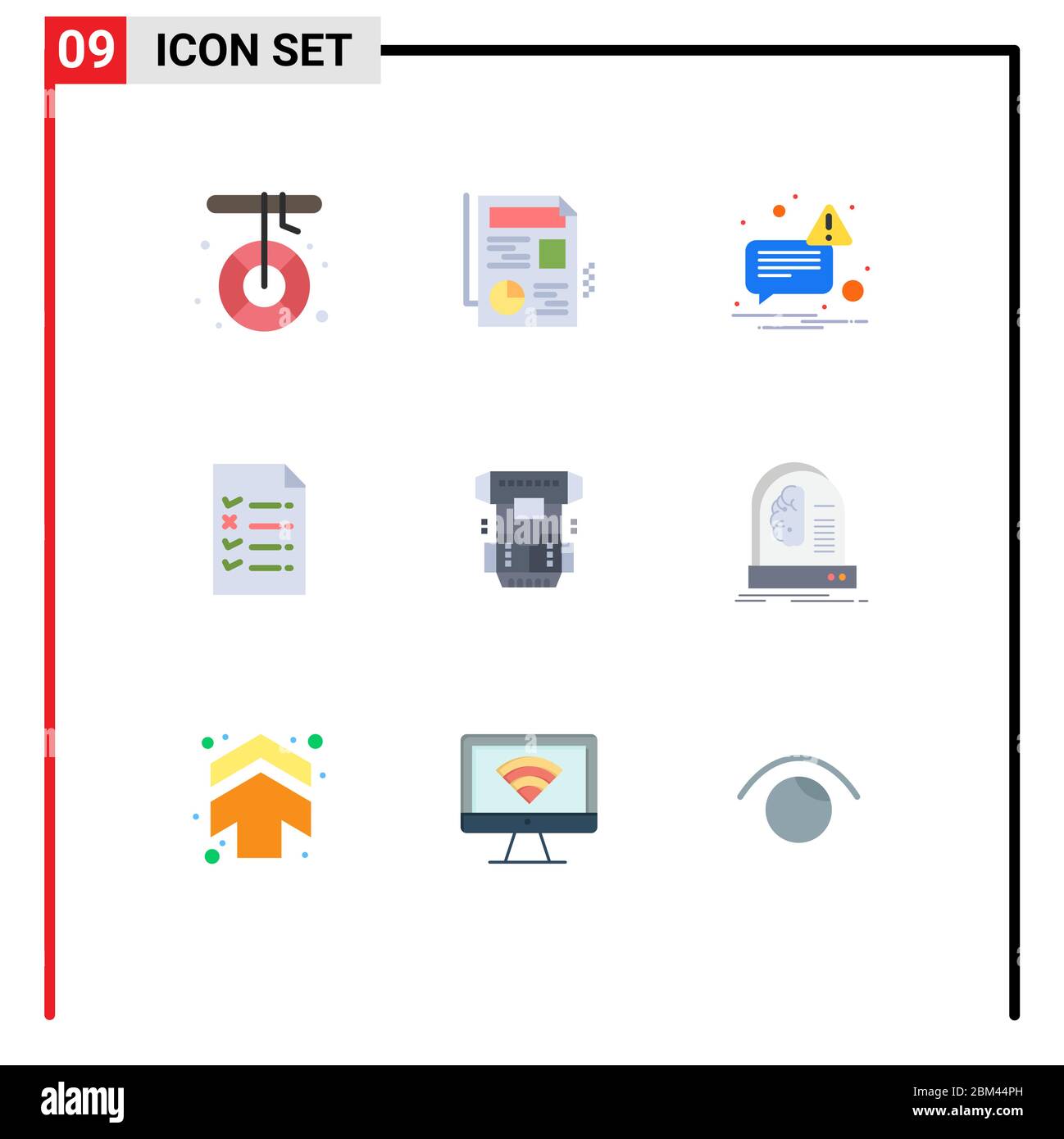 9 icone creative segni moderni e simboli di crionics, camera, messaggio, scatola, file elementi di disegno vettoriale editabili Illustrazione Vettoriale
