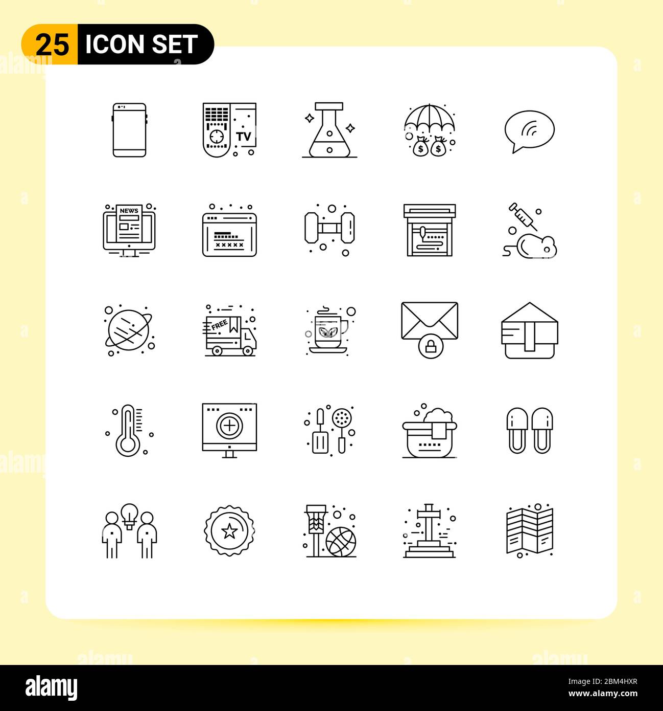 Set moderno di 25 linee e simboli come chat, protezione, tv, ombrello, deposito elementi Editable Vector Design Illustrazione Vettoriale