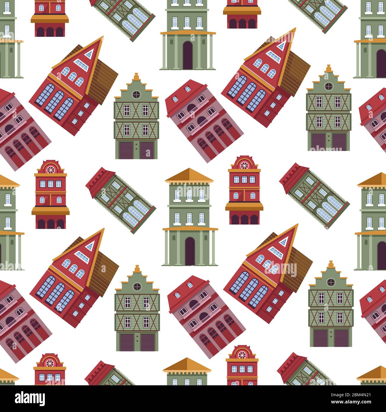 Case ed edifici esterni, città vecchia senza cuciture modello Illustrazione Vettoriale