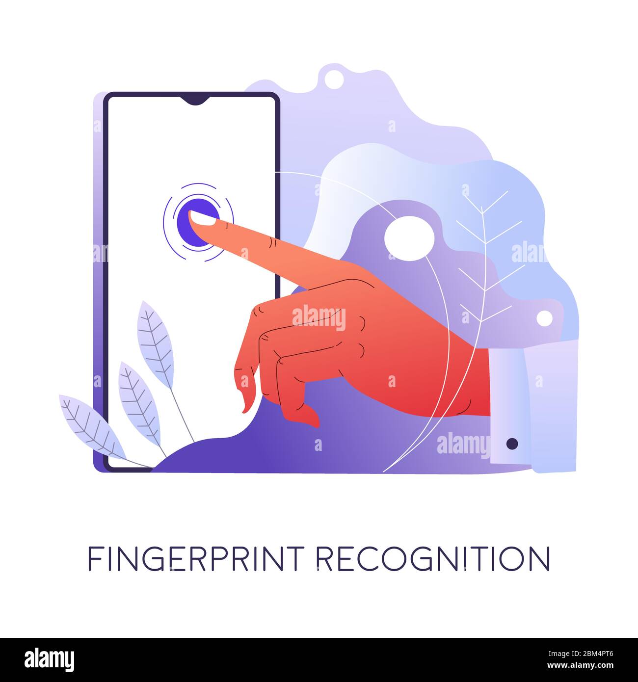 Riconoscimento delle impronte digitali per lo sblocco dello smartphone e l'accesso al dispositivo Illustrazione Vettoriale