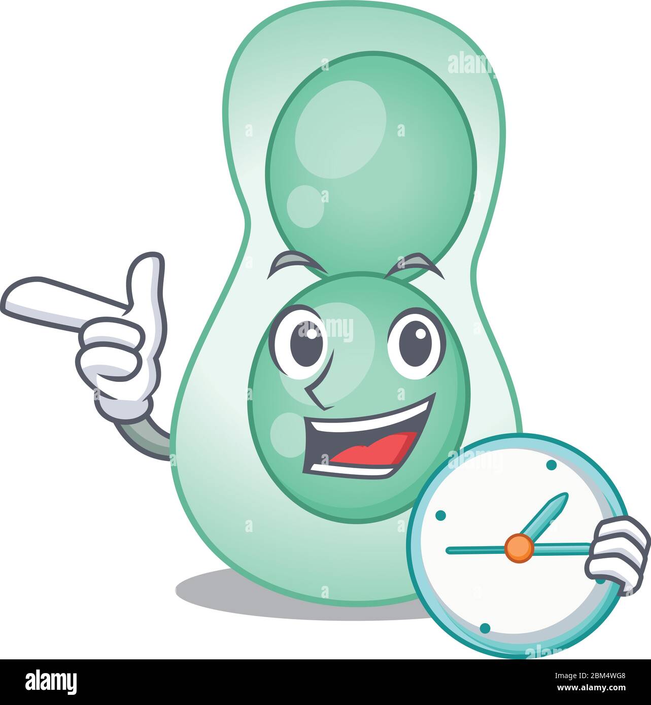 Serratia marcescens mascot design concept sorridente con orologio Illustrazione Vettoriale