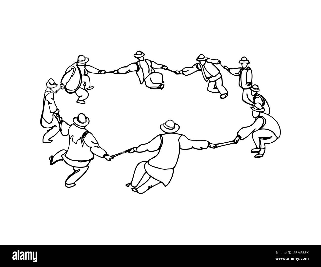 Danza rotonda sugli uomini in costumi nazionali ucraini hutsul. Illustrazione Vettoriale