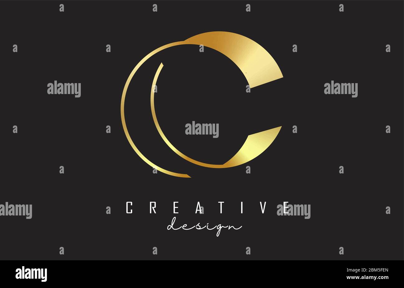 Disegno monogramma con logo lettera C dorata. Icona Creative C Letter con illustrazione vettoriale linee dorate. Illustrazione Vettoriale