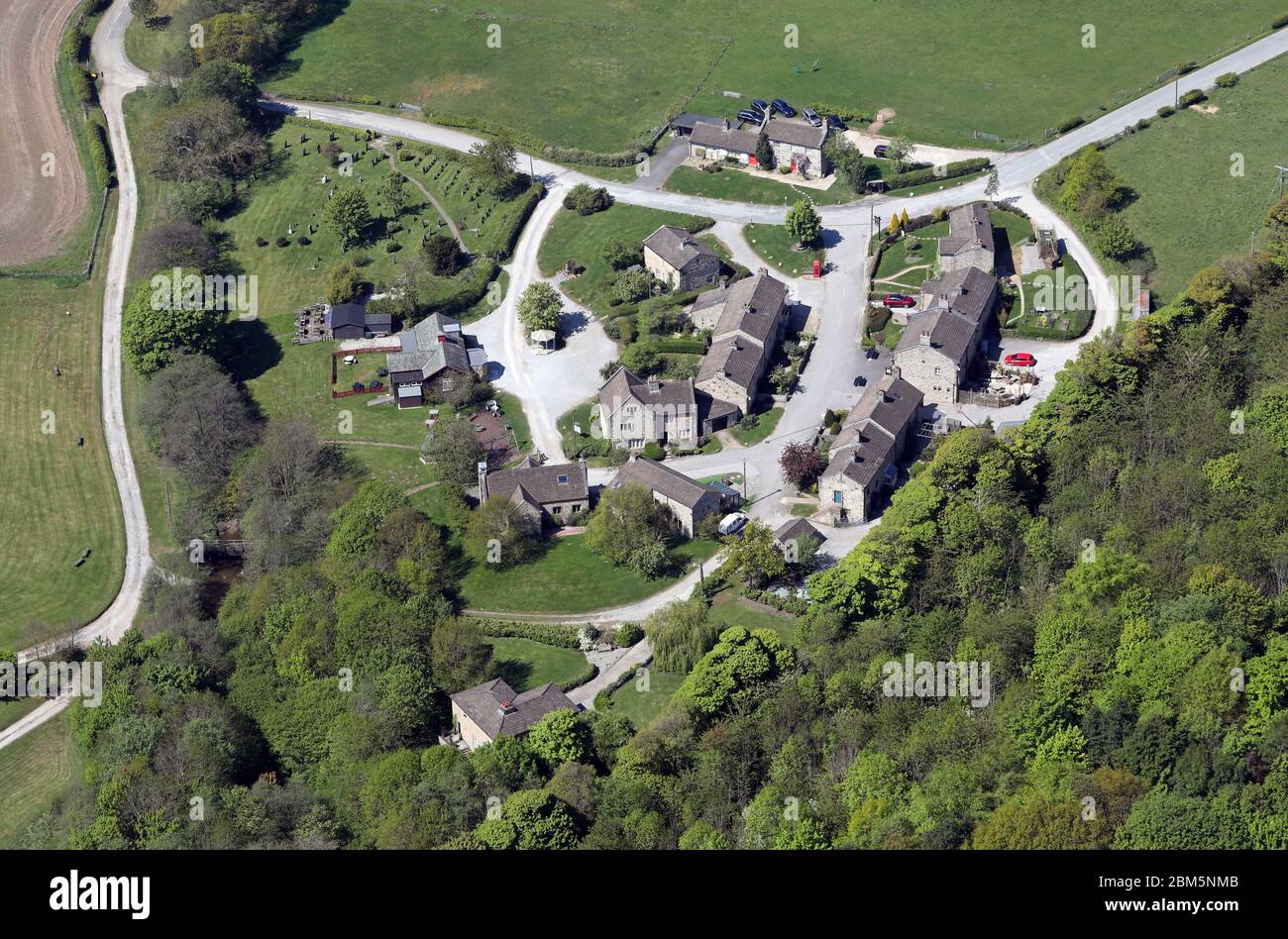 Vista aerea di Emmerdale The Tour, la televisione fuori posto a Harewood vicino Leeds Foto Stock