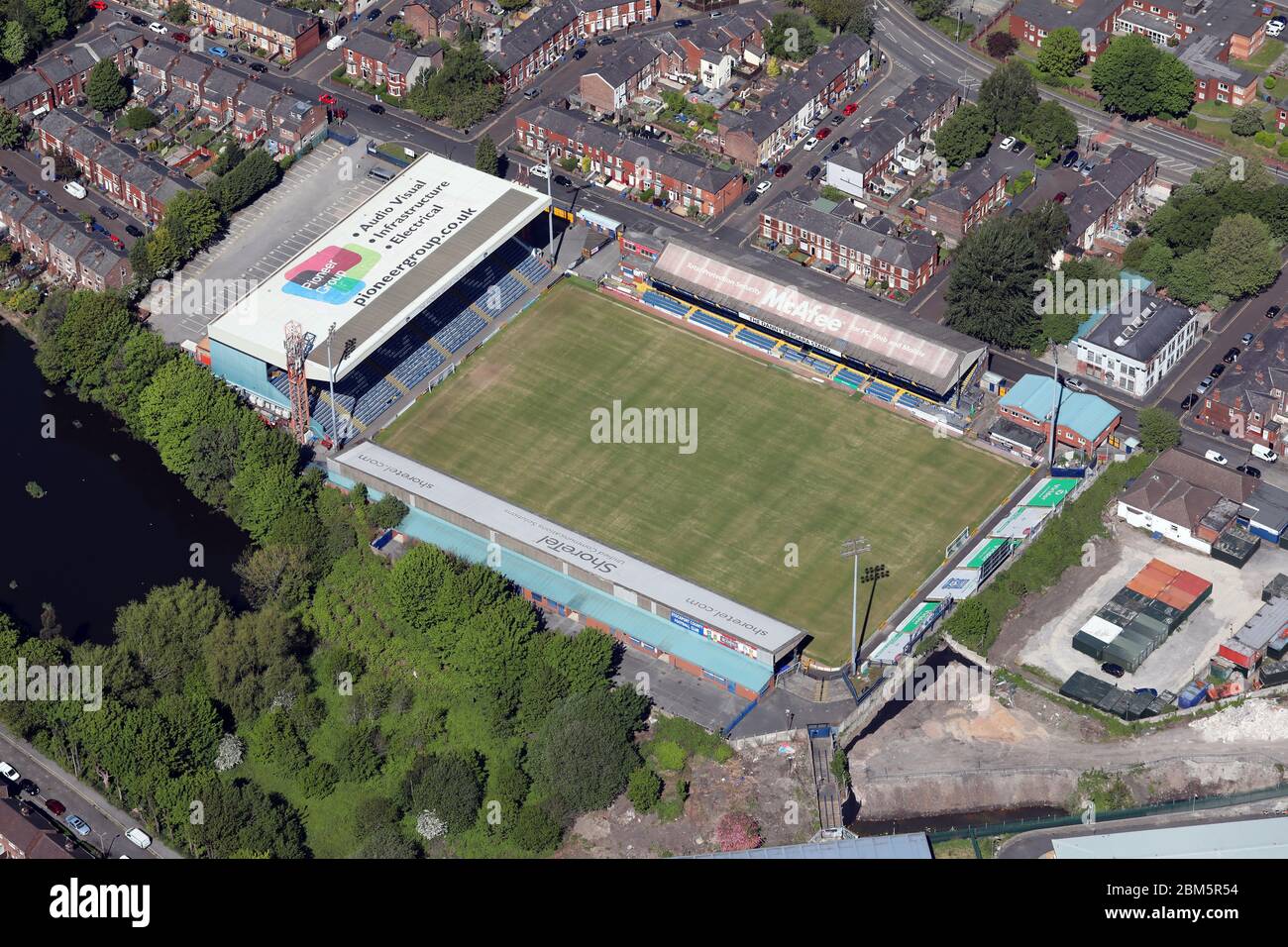 Vista aerea dello Stockport County Edgeley Stadium Foto Stock