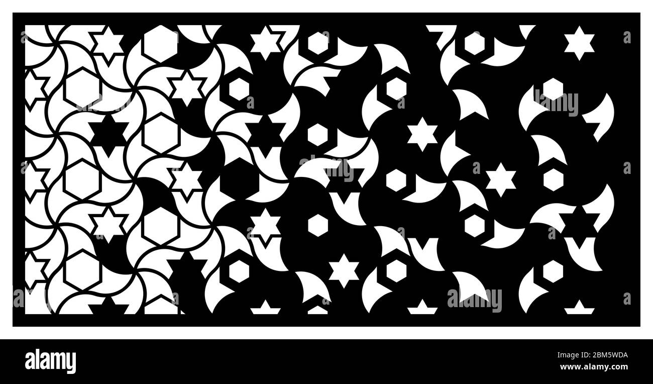 Pannello tagliato al laser Jali. Pannello decorativo vettoriale per taglio laser. Modello Jali per recinzione privacy in stile arabo. Illustrazione Vettoriale